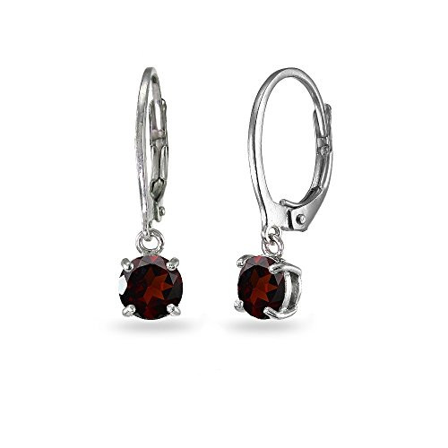 LOVVE Sterling Silver Garnet 6mm Round Dangle Leverback Earrings