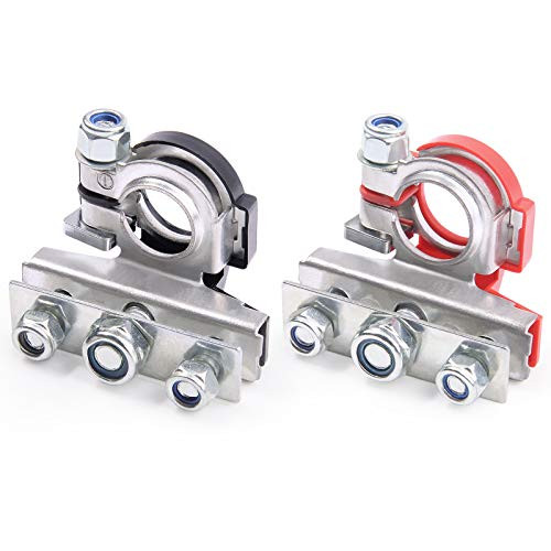 MNJ MOTOR 3 Way Car Battery Terminal Connectors, Negative and Positive Copper Plate Cable Clamp Quick Connector for Boat Caravan Van Motorhome Motorcycle (Black  and  Red)