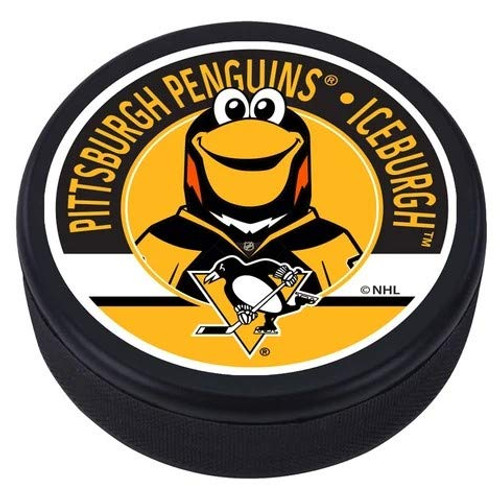 Mustang Pittsburgh Penguins Iceburgh 3D Textured Mascot Souvenir Hockey Puck Mustang Pittsburgh Penguins Iceburgh 3D Textured Mascot Souvenir Hockey Puck