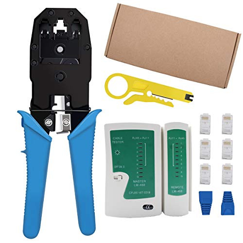 Shahe RJ45 Crimp Tool Kit,Cat5 Cat5e Crimping Tool with 100 RJ45 Cat5 Connector and Network Wire Stripper
