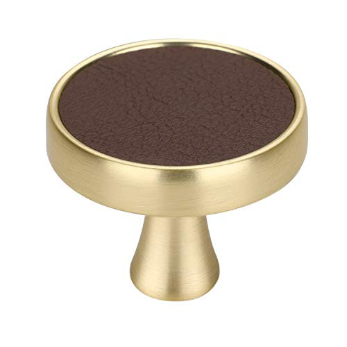 Knobs for Dresser Drawers Leather Cabinet Knob 5 Pack - LS9214GD Peaha Kitchen Drawer Knobs Gold Cabinet Door Knobs Round Kitchen Cabinets Hardware