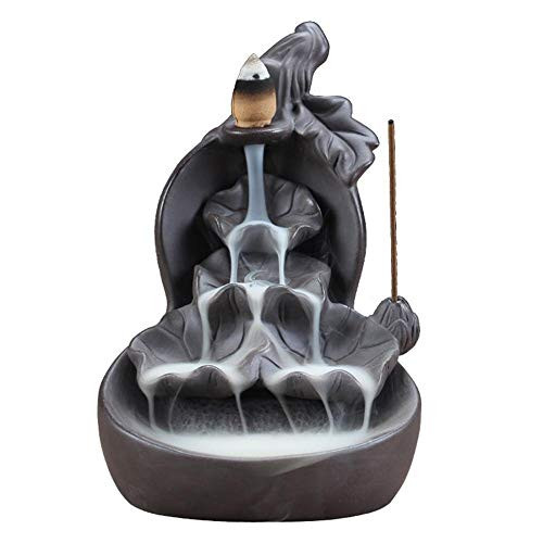 Ceramic Backflow Incense Holder Waterfall Incense Burner, Handcrafted Backflow Incense Burner with 10PCS Incense Cones for Home Decor Aromatherapy Ornament (B)