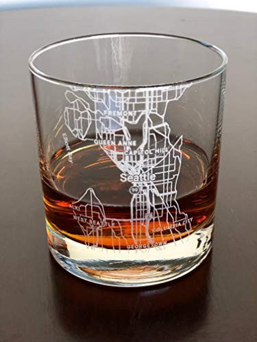Rocks Whiskey Old Fashioned 11oz Glass Urban City Map Seattle Washington