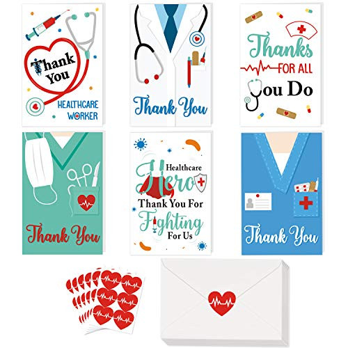 36 Pack Healthcare Workers Thank You Card Medical Appreciation Card for Nurses, Doctors EMTs Essential Workers Gift Card Set with Envelopes and Stickers