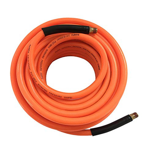 SANFU 3/8ID x 50ft PVC Reinforced Air Compressor Hose, Heavy Duty Durable With Double 1/4MNPT Industrial Brass Ending Black Bend Restrictor, Orange(50)