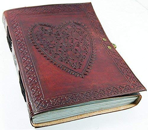 RKH Large Vintage Heart Embossed Leather Journal/Instagram Photo Album (Handmade paper) - Coptic Bound with Lock Closure (Heart Journal)
