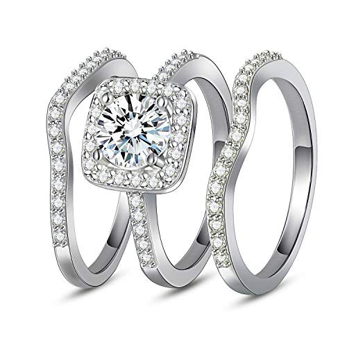 MDFUN 18K White Gold Plated Cubic Zirconia Three-in-One Halo Wedding Engagement Promise Eternity Ring for Women (5) MDFUN 18K White Gold Plated Cubic Zirconia Three-in-One Halo Wedding Engagement Promise Eternity Ring for Women (5)