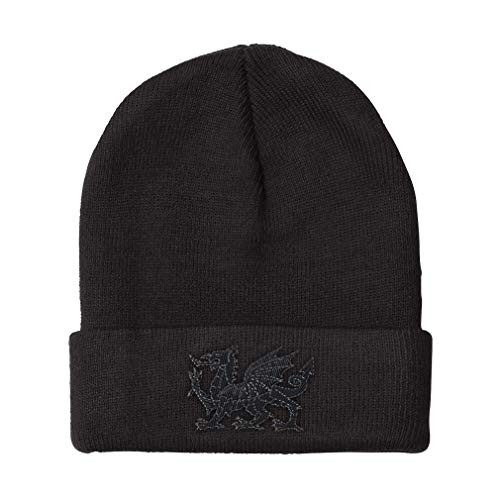 Custom Beanie for Men  and  Women Black Welsh Wales Dragon Embroidery Acrylic Skull Cap Hat Black Design Only Custom Beanie for Men  and  Women Black Welsh Wales Dragon Embroidery Acrylic Skull Cap Hat Black Design Only