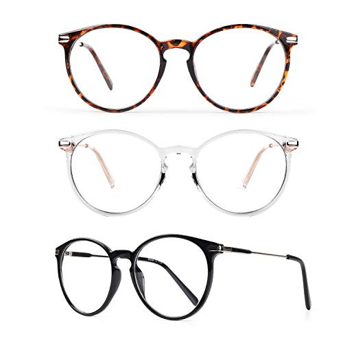 Baytion Blue Light Blocking Glasses - 3Pack Computer Game Glasses Retro Round Eyeglasses Frame for Women Men, Anti Eye Eyestrain UV 400 Protection Reading Gaming Glasses Non Prescription