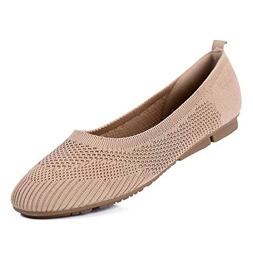 Farway Women's Knitted Casual Flats Breathable Ballet Shoes Comfortable Round Toe Lightweight Slip On Loafers Nude