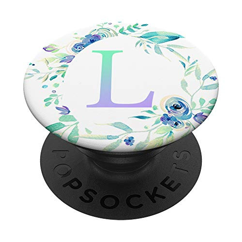 Letter L Blue Green Teal Purple Ombre Initial Monogram L PopSockets PopGrip: Swappable Grip for Phones  and  Tablets