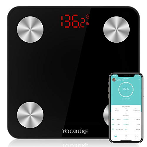 Bluetooth Body Fat Scale, Smart Digital Bathroom Weight Scale with Tempered Glass Platform, Body Composition Analyzer Health Monitor Fat, BMI, BMR, Muscle Mass