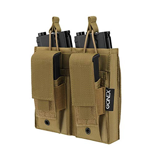Gonex Double Molle Mag Pouch, Pistol Magazine Pouch Open Top Tactical Rifle Kangaroo Pouch for M4 M16 AK AR Magazine Glock M1911 92F 9mm, Tan