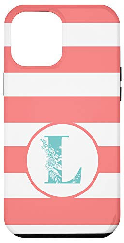 iPhone 12 Pro Max Letter L Initial Monogram Pink And White Stripes Phone Case