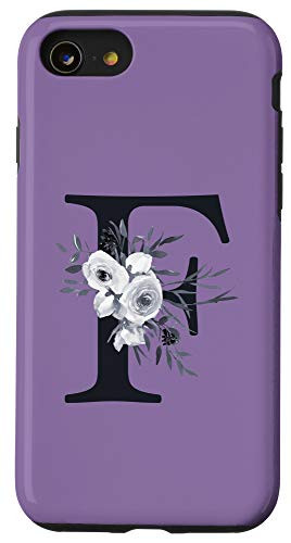 iPhone SE (2020) / 7 / 8 Purple Monogram Letter F With White Flowers Floral Initial Case