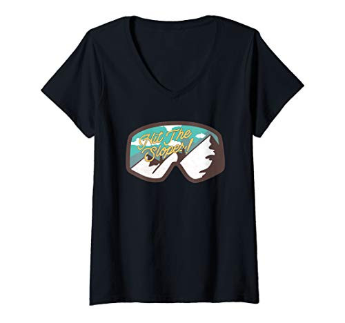 Womens Hit The Slopes Ski Snowboard V-Neck T-Shirt
