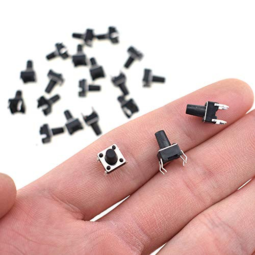 Auleswet 6x6x9mm Tactile Tact Push Button Switches Clicky 60 Pcs 4 Pin Dip Micro Panel PCB Momentary for Testing Breadboards Prototyping Easy to Solder in Springy Legs