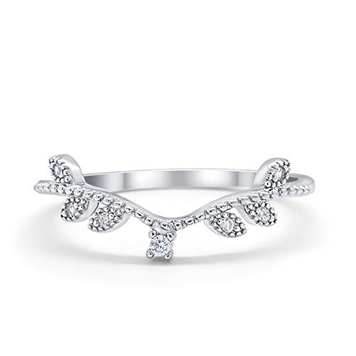 Blue Apple Co. Simulated Cubic Zirconia Size-7 Art Deco V Design Eternity Stackable Wedding Ring Band Round CZ 925 Sterling Silver Blue Apple Co. Simulated Cubic Zirconia Size-7 Art Deco V Design Eternity Stackable Wedding Ring Band Round CZ 925 Sterling Silver