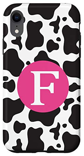 iPhone XR Cute Letter F Initial Monogram Name Cow Print Pattern Gift Case
