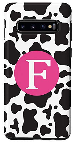 Galaxy S10 Cute Letter F Initial Monogram Name Cow Print Pattern Gift Case