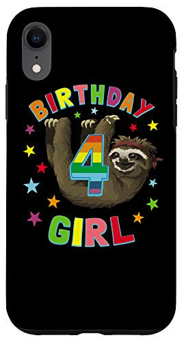 iPhone XR Girl 4th Birthday Sloth 4 Year Old B-day Party Kids Case
