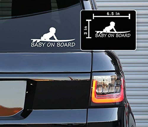 Printbeat Baby On Board Surf Funny Vinyl Decals Stickers for Cars, Van, Trucks, Laptop (White, 6.5" x 3")
