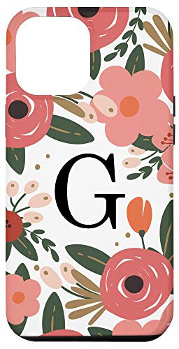 iPhone 12 Pro Max Letter G Cute Modern Florals in Pink Coral Red White AAN002g Case
