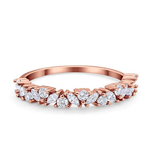 Blue Apple Co. Rose Tone, Simulated Cubic Zirconia Size-6 Art Deco Wedding Band Ring Marquise Round CZ 925 Sterling Silver Blue Apple Co. Rose Tone, Simulated Cubic Zirconia Size-6 Art Deco Wedding Band Ring Marquise Round CZ 925 Sterling Silver