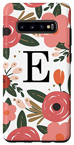 Galaxy S10Plus Letter E Cute Modern Florals in Pink Coral Red White AAN002e Case