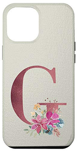 iPhone 12 Pro Max Initial G Monogram Illustrated Floral Watercolor Art Phone Case