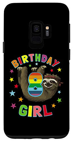 Galaxy S9 Girl 8th Birthday Sloth 8 Year Old B-day Party Kids Case