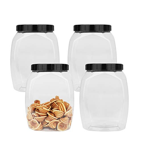 84oz / 2.5L Accguan Plastic Jars with Lids, Durable Clear Container for Food Storage, Airtight Plastic Jars Ideal For Dry Food, Dog Food and Washing Powder Storage, 4 PACK