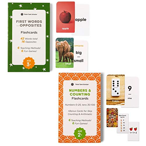 Think Tank Scholar 36 First Words and Opposites Plus 36 Numbers  and  Counting Flash Cards for Toddlers  and  Preschoolers Ages 3Plus (Kindergarten) Number 0-20, Tens 30-100