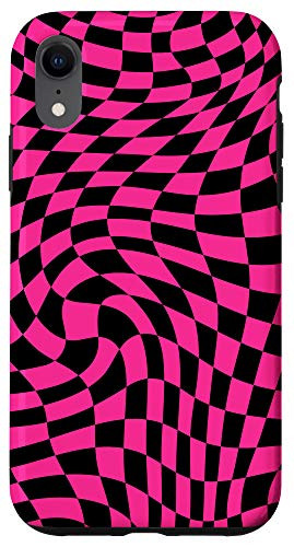 iPhone XR Crazy Checkers Pink Checkered Board Black Girly Phone Case