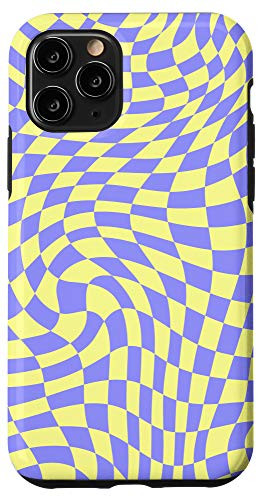 iPhone 11 Pro Crazy Checkers Purple Checkered Board Yellow Girly Phone Case