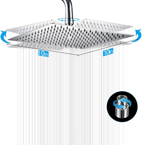 High Pressure Shower Head, 10 Inch Rain Shower Head, Stainless Steel Square Rainfall Shower Head Ultra Thin