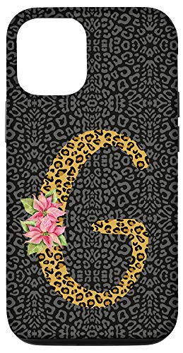 iPhone 12/12 Pro Cute Letter G Leopard Cheetah Animal With Sunflowers Pattern Case