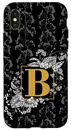iPhone X/XS Letter B Initial Monogram Illustrated Floral Pattern Phone Case