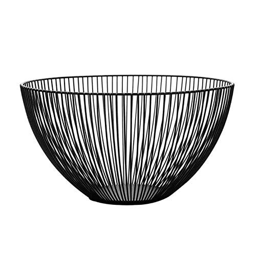 Fruit bowl Nordic Storage Baskets Metal Wire Fruit Vegetable Snack Tray Bowl Basket Kitchen Storage Rack Holder Desktop Kitchen fruit basket (Color : Black)