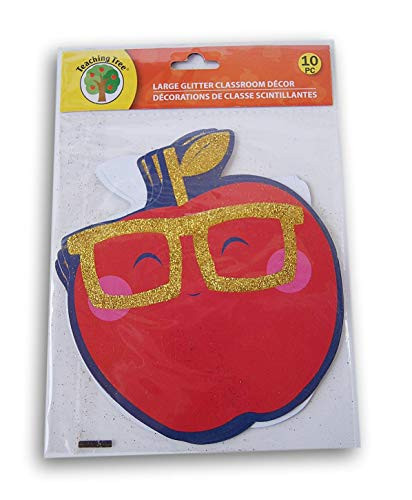Smiling Glitter Apple Classroom Decor Embossed Paper Cut-Outs - 10 Count