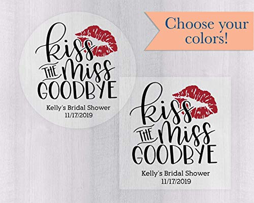 Kiss The Miss Goodbye Stickers, Clear/Transparent Labels, Bridal Shower Favor Stickers, Bachelorette Labels ( 396-C)