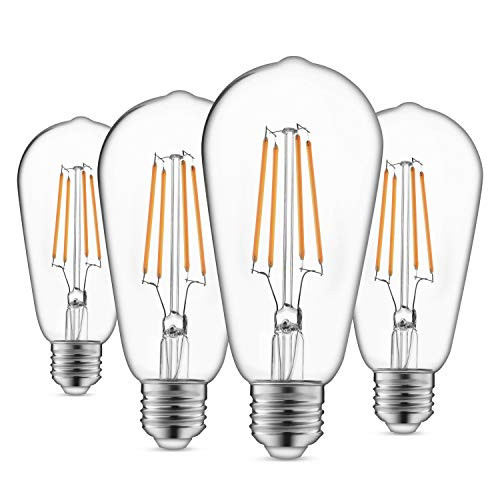 Vintage LED Edison Bulbs Dimmable 6W Warm White 2700K 600 Lumen 60W Equivalent ST64 Antique LED Filament Light Bulb E26 Medium Base Decorative Bulb for Living Room Kitchen Bathroom Pack of 4 Vintage LED Edison Bulbs Dimmable 6W Warm White 2700K 600 Lumen 60W Equivalent ST64 Antique LED Filament Light Bulb E26 Medium Base Decorative Bulb for Living Room Kitchen Bathroom Pack of 4