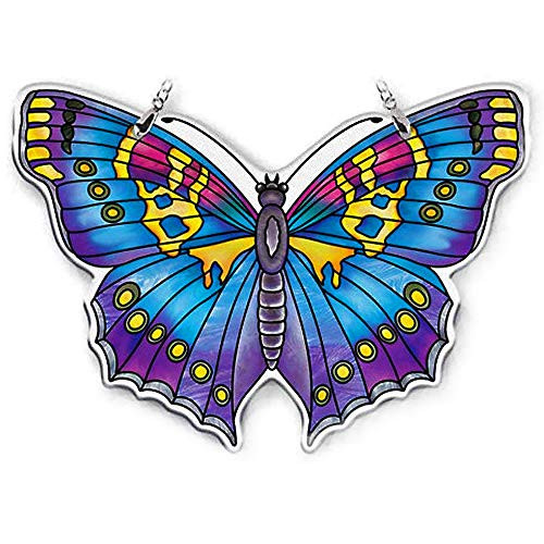 Amia Sapphire Butterfly Handcrafted Glass Medium Suncatcher, Multicolor