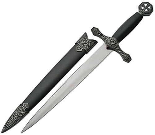 SZCO Supplies 15.5 Black Medieval Style Celtic Knot Replica Display Dagger with Adorned Scabbard