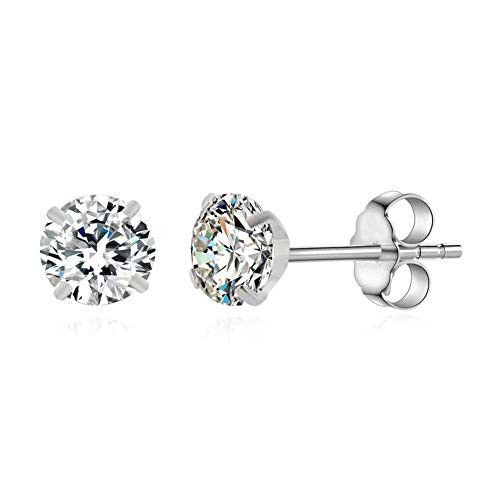 Women's 316L Surgical Steel Round Clear Cubic Zirconia Stud Earrings for Women Circle CZ Stud Earrings Stainless Steel Crystal Earring Ear Stud Jewelry for Men Silver Jewelry Gifts for Women 3mm 2pcs