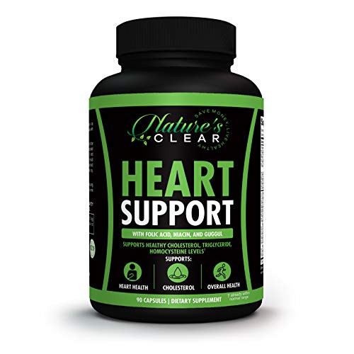 Nature's Clear Heart Health Supplements, Support Healthy Cholesterol, Triglyceride and Homocysteine Level, Provides Stronger Arteries, Better Blood Flow, 90 Capsules