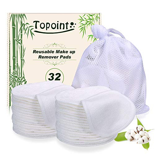 Reusable Makeup Remover Pads Face Cleansing Wipes Reusable Natural Bamboo Cotton Toner Pads with Laundry Bag Rounds Remover Pad for All Skin Types 32 Pcs
