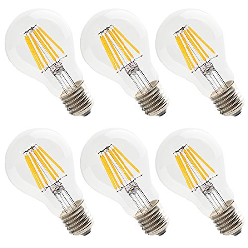 Vintage LED Filament Bulb 6W (60W Equivalent), Classic Edison A19/A60 LED Light Bulbs, E26 Medium Base Lamp, 2700K Warm White, 600 Lumens, Non-Dimmable, Pack of 6