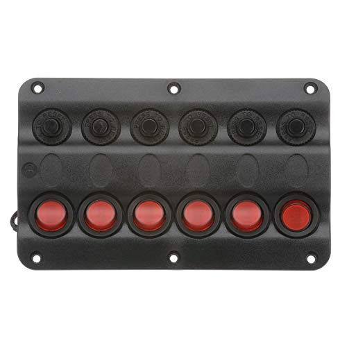 Seachoice 12331 LED 12V 6-Switch Distribution Panel  Molded Black Plastic  Round Rocker Switches  Pre-Wired