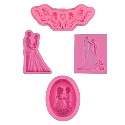 HUGUWEDING 4Pcs Bride and Groom's Wedding Silicone Mold, Chocolate Fondant Mold, Cake Decoration Molds, Soap Molds, Candle Molds